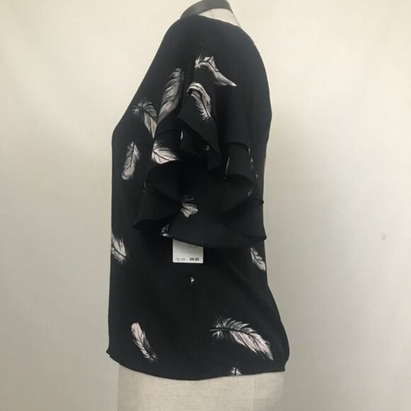 Trouve one shoulder blouse feather print ruffle - Picture 2 of 5
